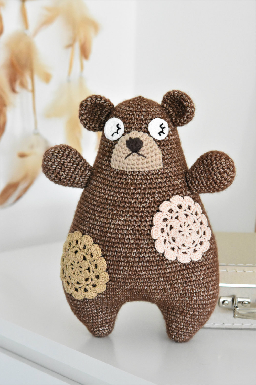 Crochet bear pillow top