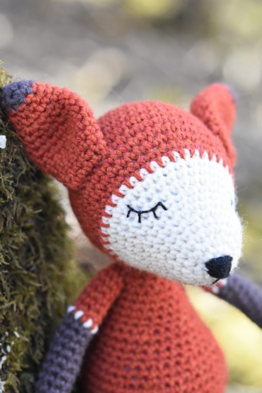 crochet fox embroidered eyes