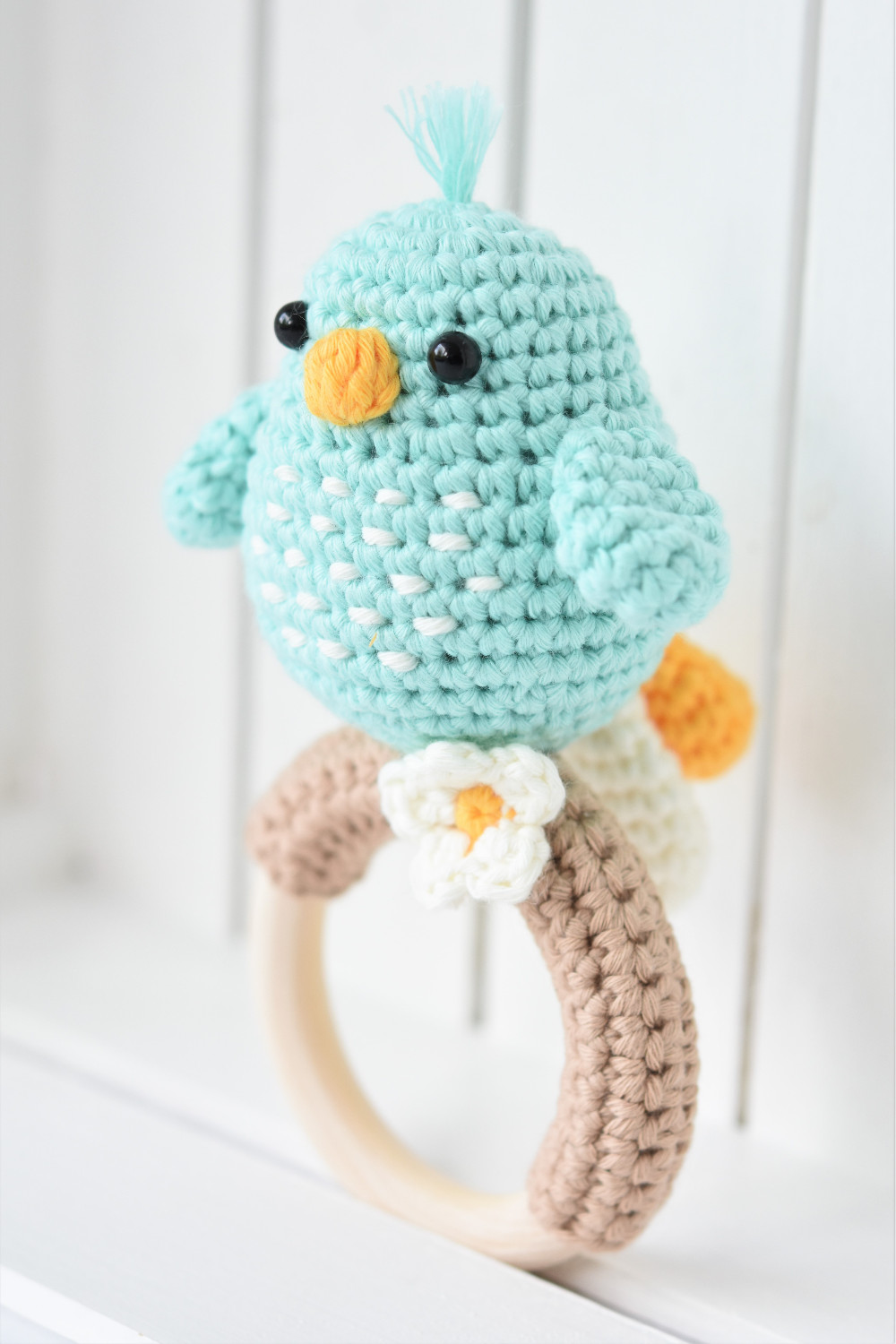 crochet baby rattle bird