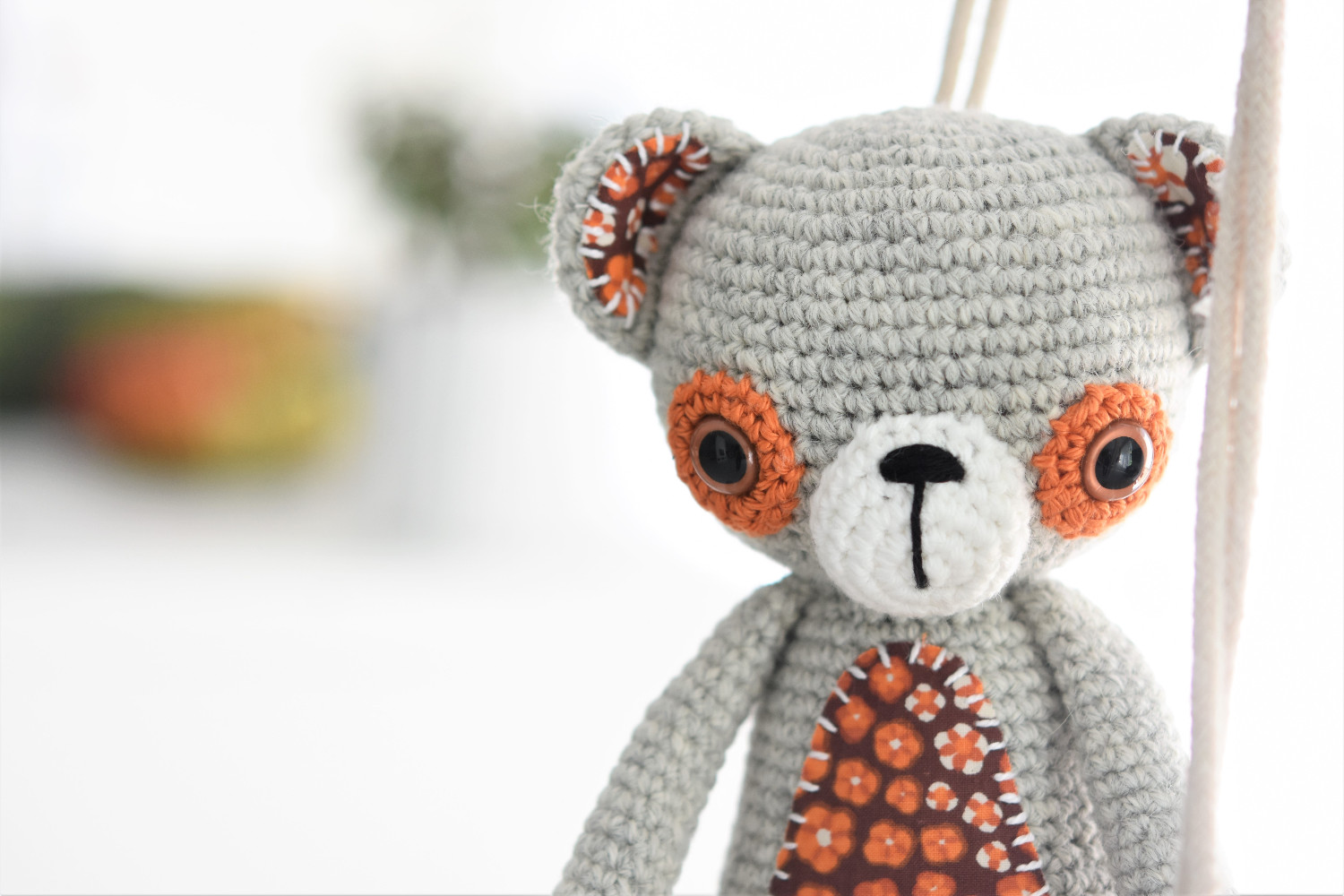 crochet teddy bear with fabric details