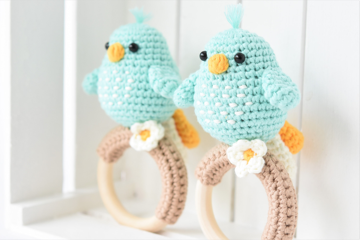 amigurumi bird baby rattle