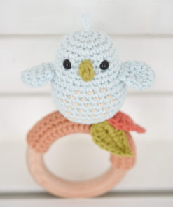 Crochet bird rattle blue