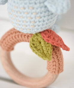 Crochet bird rattle teething ring