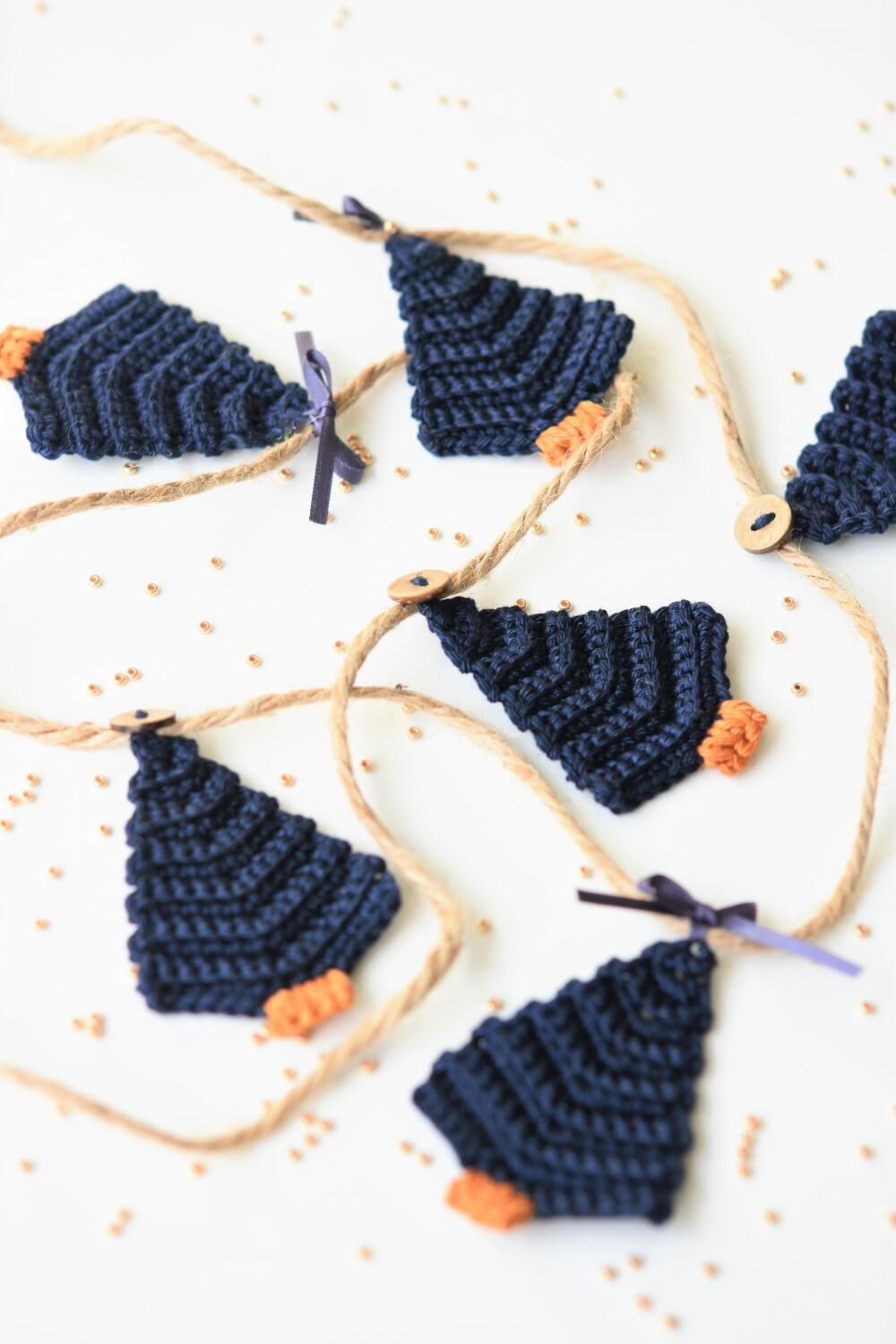 crochet christmas decor in navy