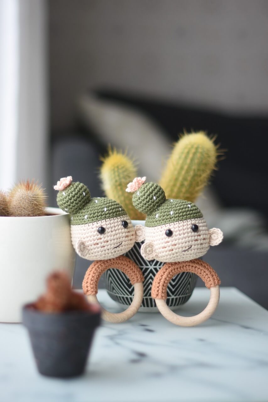 crochet cactus baby rattle