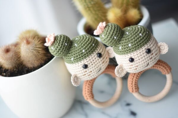crochet cactus baby rattle