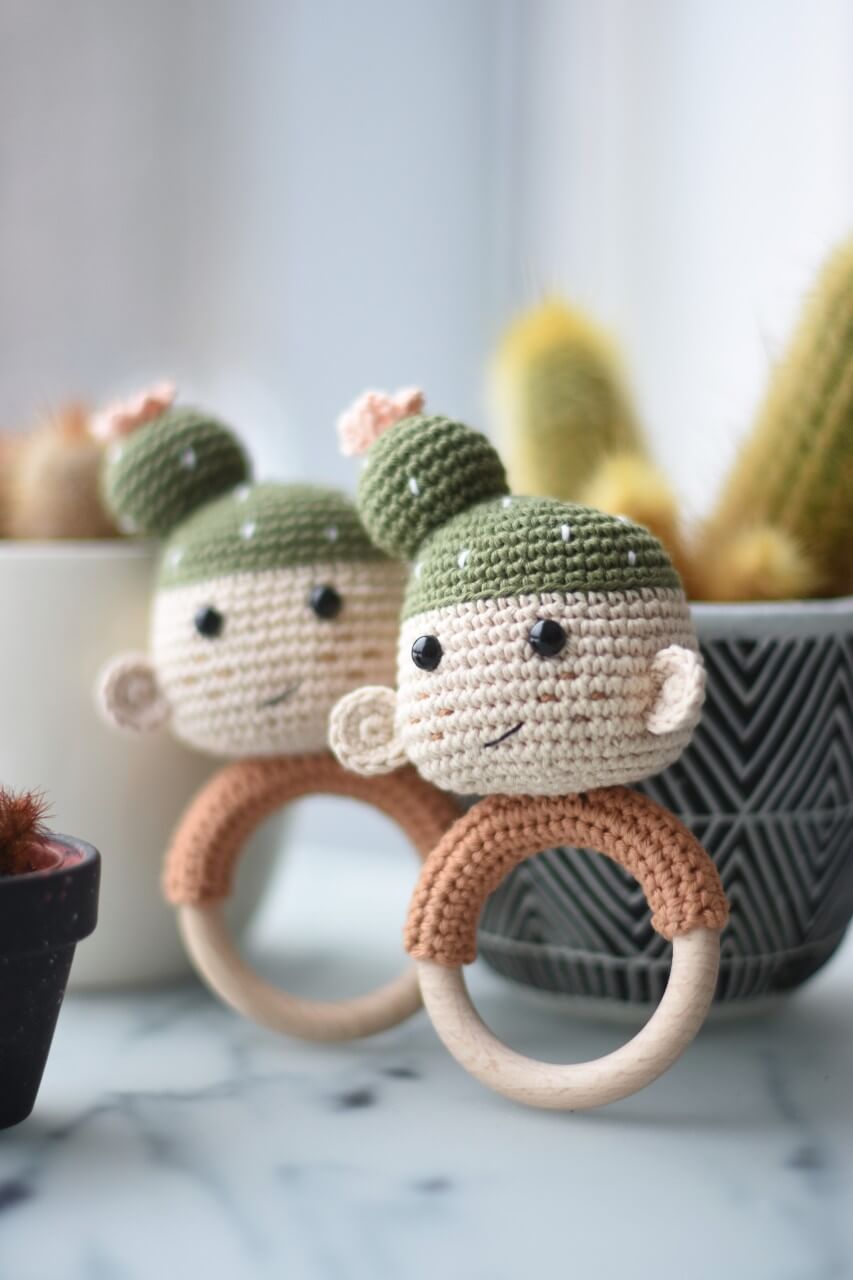 crochet cactus baby rattle