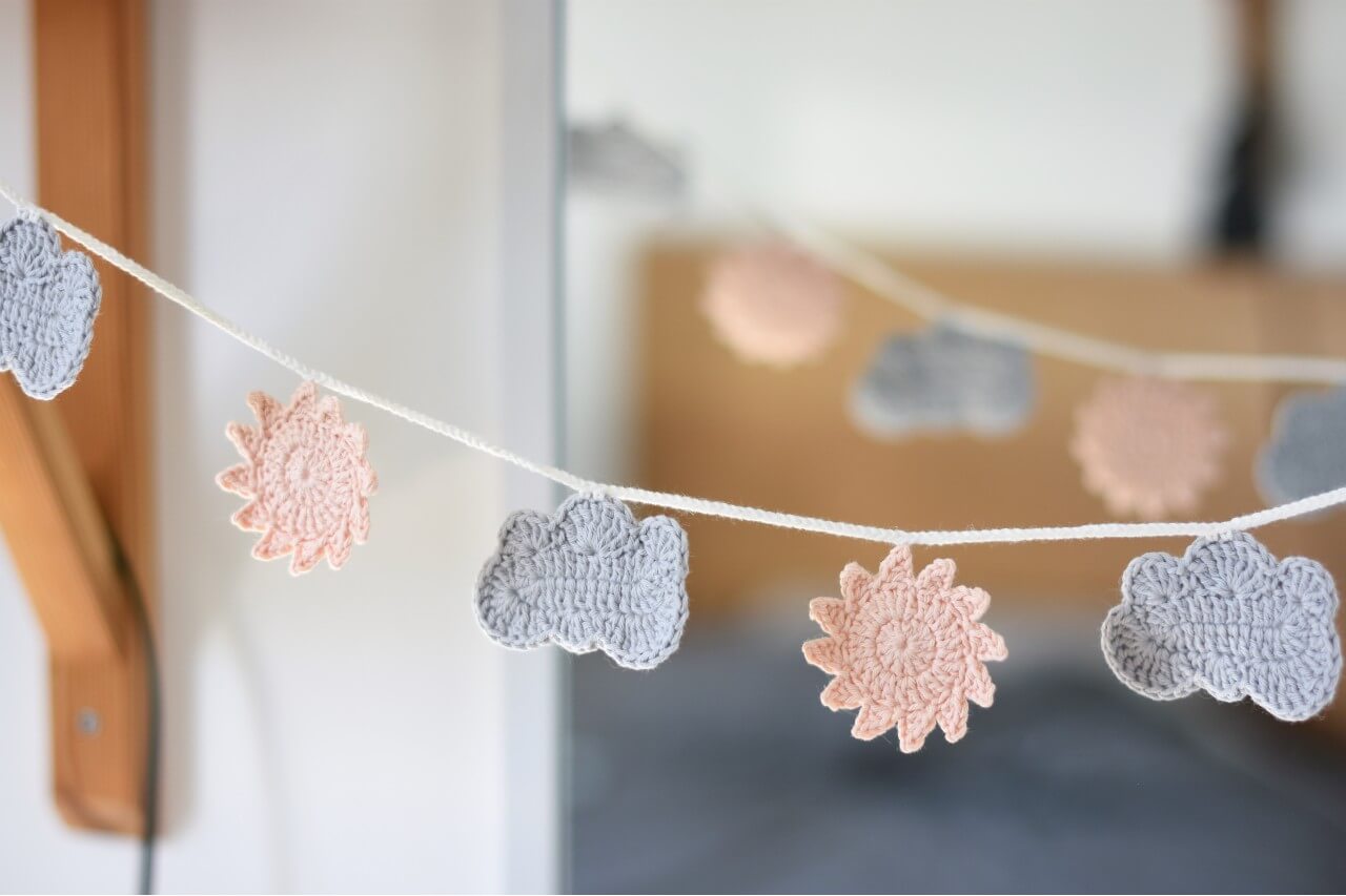 crochet sun and cloud motif