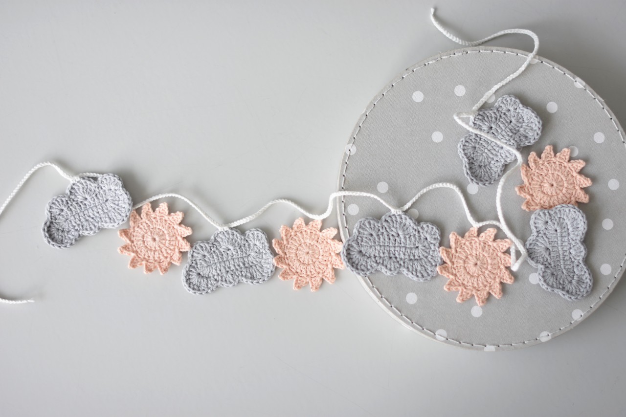 crochet sun and cloud garland