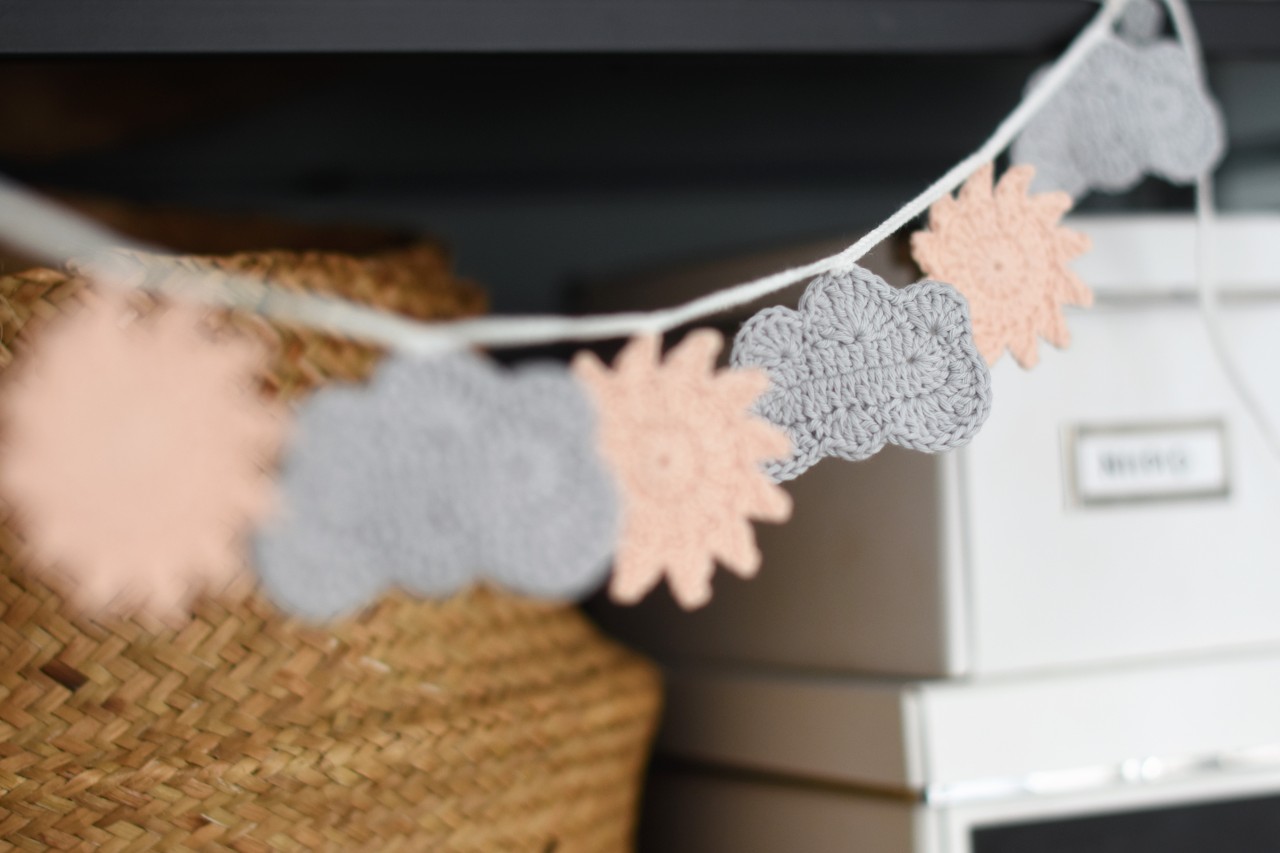 crochet sun and cloud ornaments