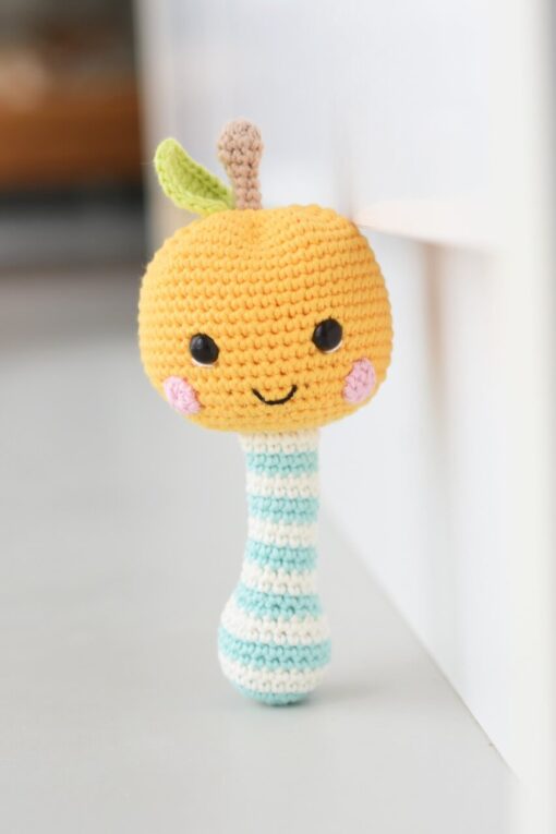 crochet apple baby rattle
