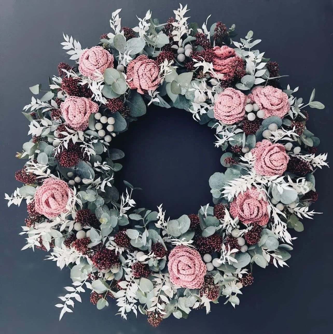 crochet roses on a funeral wreath