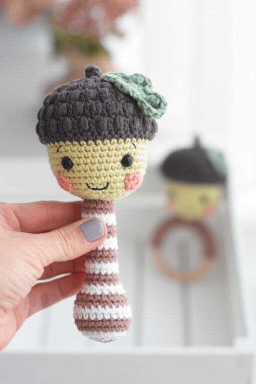 amigurumi acorn baby rattle