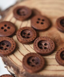 Wooden buttons, 15 mm, Relief and dashed, 20 pcs