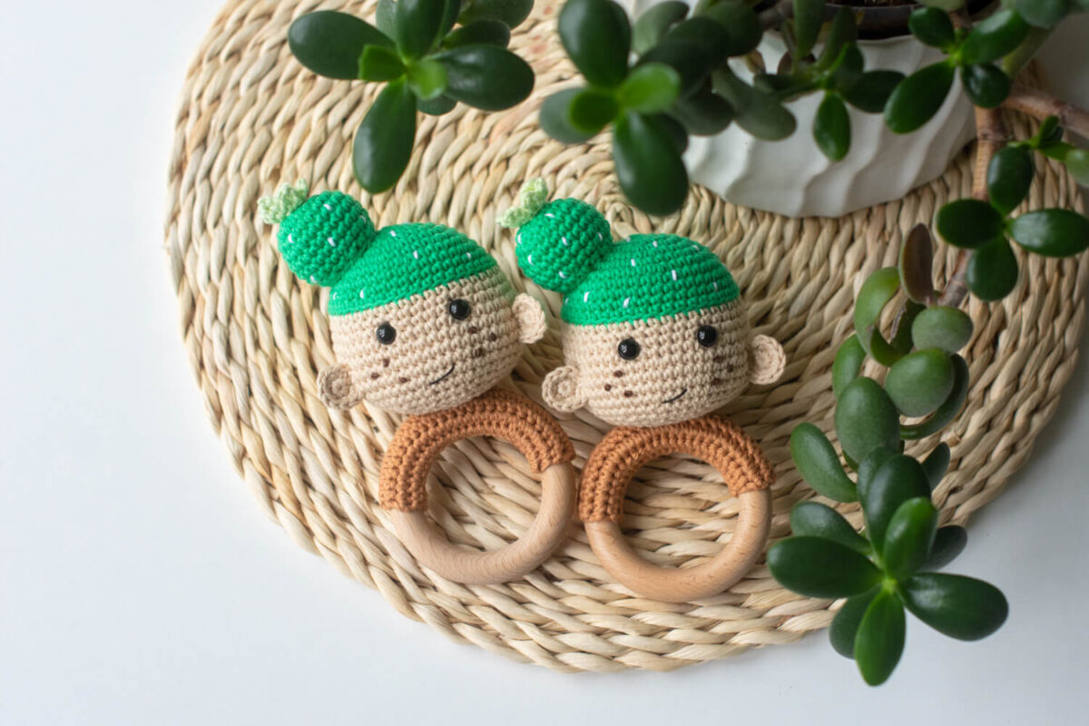 Crochet cactus teethers