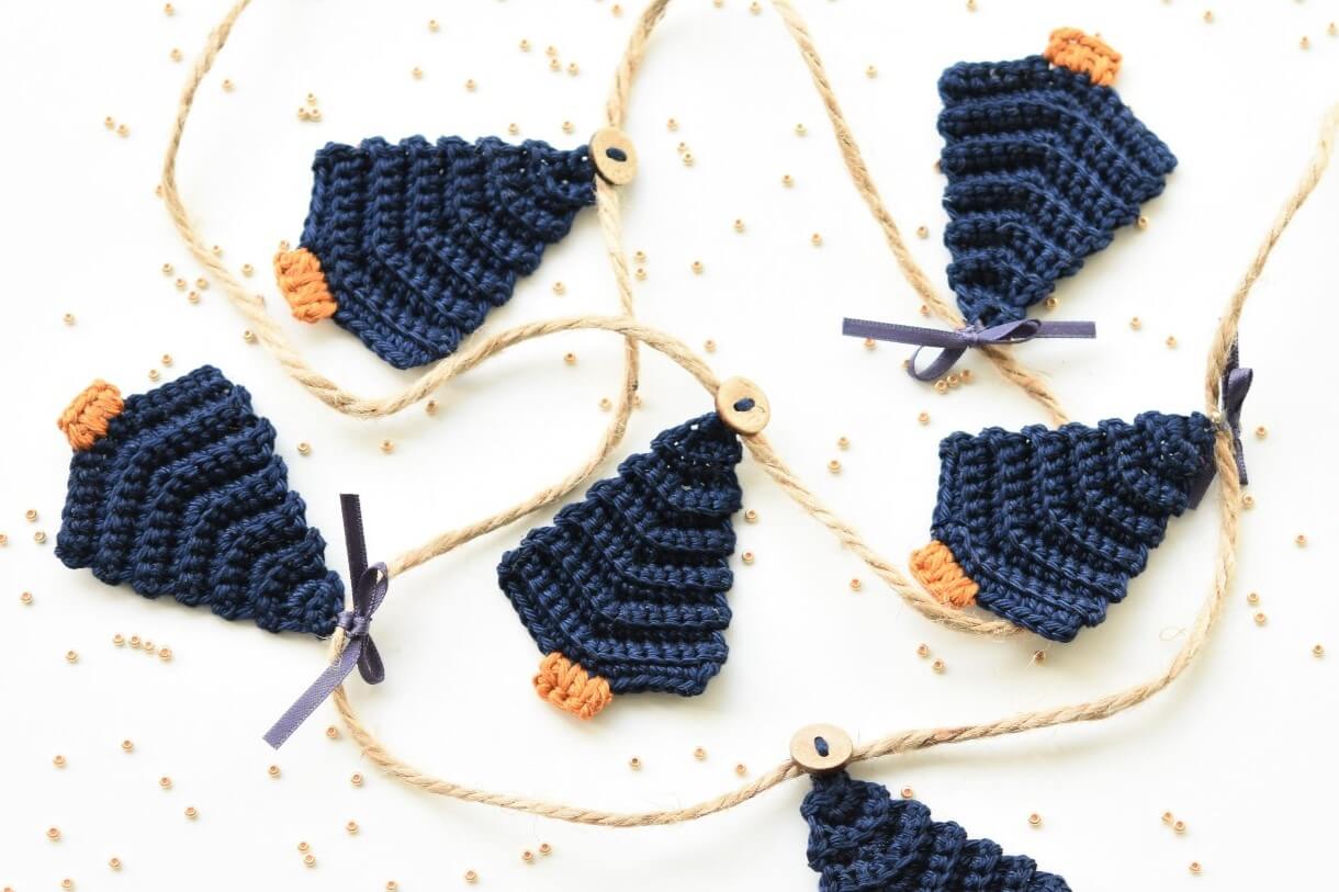 crochet ornaments on a rope
