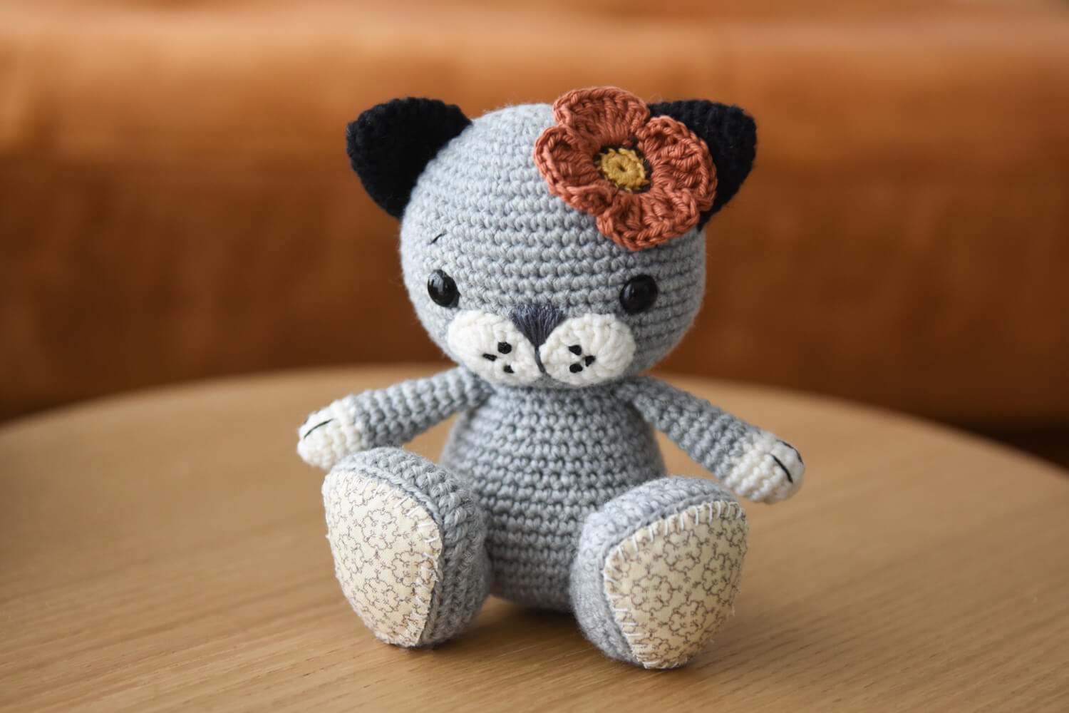 gray crochet cat toy