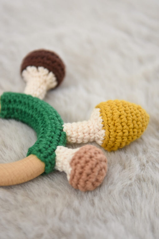 Crochet mushroom baby rattle