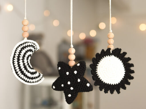 Crochet Sun, Moon and Star Baby Gym Toys pattern